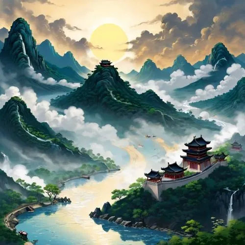 shaoming,landscape background,fantasy landscape,world digital painting,mountain landscape,wudang,mountainous landscape,mountain scene,tigers nest,jinchuan,maoyuan,oriental,tianxia,huanglong,rongfeng,huanghua,high landscape,oriental painting,qingcheng,wuzong,Unique,Design,Logo Design