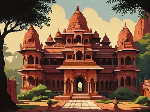 bagan,mandir,chhatri,asian architecture,orchha,indian temple,stone palace,ayodhya,tobagan,gurukul,tajmahal,khajuraho,temples,malda,chhatra,palaces,asgiriya,temple,chhatris,shravasti,Illustration,American Style,American Style 09