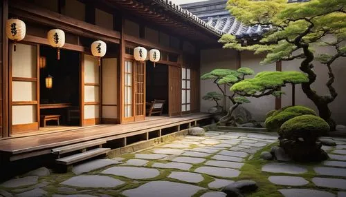 ryokan,japanese-style room,dojo,teahouse,ryokans,kyoto,japanese shrine,tea ceremony,koyasan,kazoku,japanese zen garden,zen garden,digital painting,yoshiwara,muramasa,watercolor tea shop,japan garden,honmaru,kaiseki,teahouses,Conceptual Art,Sci-Fi,Sci-Fi 21