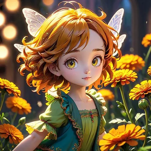 child fairy,flower fairy,calenduleae,arnica,little girl fairy,fae,vanessa (butterfly),garden fairy,autumn daisy,calendula,fairies,fairy,fairy tale character,forest clover,marigold,daisy flower,flora,woodland sunflower,the garden marigold,faery,Anime,Anime,Cartoon