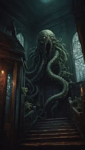 kraken,calamari,sci fiction illustration,tentacles,gorgon,octopus,cephalopod,medusa gorgon,deep sea,giant squid,apiarium,tentacle,game illustration,hall of the fallen,medusa,cg artwork,the threshold of the house,iridigorgia,supernatural creature,cuthulu,Illustration,Japanese style,Japanese Style 18