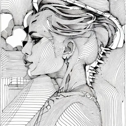 line drawing,line-art,wireframe,pen drawing,biomechanical,mono line art,head woman,fashion illustration,pencil and paper,pencil art,hand-drawn illustration,digital illustration,ballpoint pen,woman thi