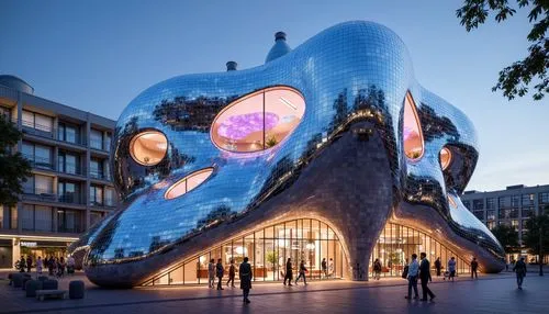 futuristic art museum,morphosis,futuristic architecture,futuroscope,ocad,mvrdv,crooked house,zeil,cubic house,philharmonie,guggenheim museum,hotel w barcelona,blavatnik,gaudi,heatherwick,cube house,french building,safdie,glass building,modern architecture