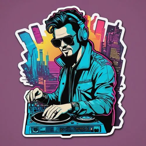 dj,vector illustration,vector graphic,vector art,80s,elvis,vector design,80's design,sticker,vector image,clipart sticker,disco,terminator,old elektrolok,stickers,disc jockey,jeep dj,soundcloud icon,spotify icon,silhouette art,Unique,Design,Sticker