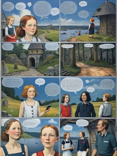 Become part of our adventurous comic page and experience the exciting story! With English text in boxes, speech and thought bubbles.,a page in the book the last kingdom,comic speech bubbles,speech bub