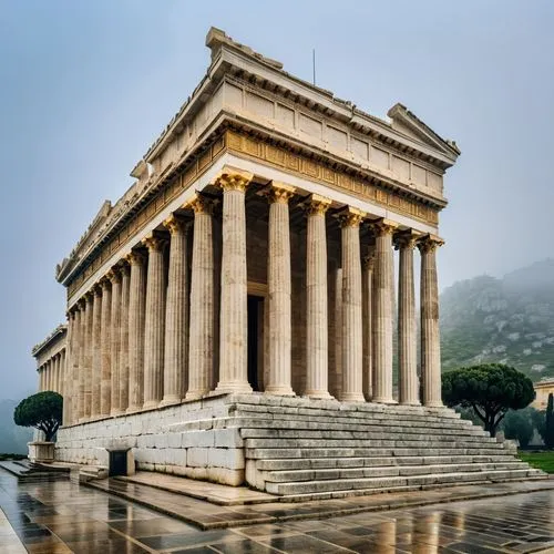 the partheny in front of some buildings has steps leading to the lower level,the parthenon,parthenon,greek temple,temple of diana,hellas,caesonia,akropolis,acropolis,hellenic,capitolium,athenian,athen