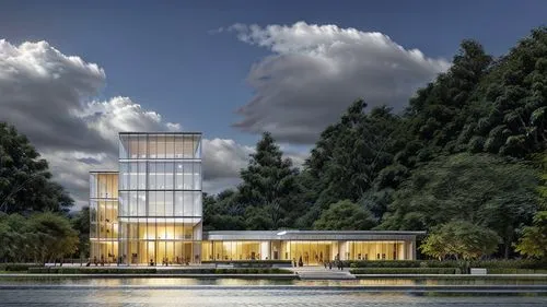 hydropower plant,archidaily,futuristic art museum,national cuban theatre,performing arts center,kennedy center,house with lake,aqua studio,eco hotel,glass facade,3d rendering,modern building,modern ar