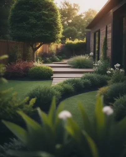 a house with lots of stairs and a lawn,landscaped,tilt shift,landscaping,landscape designers sydney,landscape design sydney,render,3d rendering,vignetting,3d render,depth of field,landscapist,boxwoods