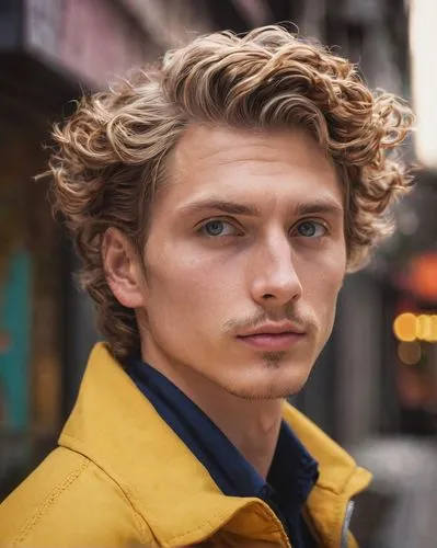 a man with curly hair and a yellow jacket,lauri,daniil,ulrik,michalik,michiel,marius,Conceptual Art,Daily,Daily 12