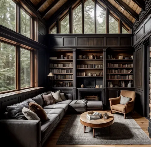 the cabin in the mountains,bookshelves,reading room,log home,log cabin,cabin,livingroom,wooden beams,living room,interior design,bookcase,sitting room,scandinavian style,great room,interiors,wooden wi