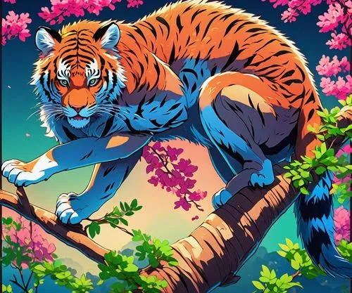 Wild Animal in the branches,tiger,blue tiger,a tiger,royal tiger,bengal tiger,asian tiger,tiger png,tigers,tigerle,bengal,felidae,siberian tiger,chestnut tiger,tiger cat,spring background,type royal t