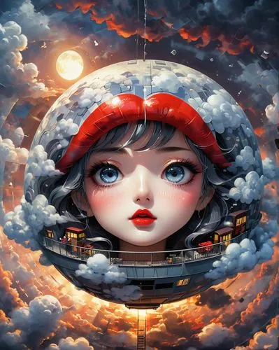 heliosphere,ufo,sky rose,sci fiction illustration,world digital painting,flying girl,airship,capsule-diet pill,hot air balloon,hot-air-balloon-valley-sky,sky,clouds - sky,zeppelin,red balloon,little girl in wind,dreams catcher,fantasy art,3d fantasy,raincloud,girl upside down,Unique,3D,Toy