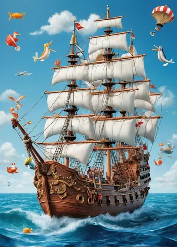 galleon ship,galleon,caravel,sea sailing ship,pirate ship,full-rigged ship,sail ship,east indiaman,sailing ship,inflation of sail,barquentine,sailing ships,trireme,tallship,pirate treasure,sea fantasy,longship,three masted sailing ship,mayflower,sloop-of-war,Illustration,Realistic Fantasy,Realistic Fantasy 19