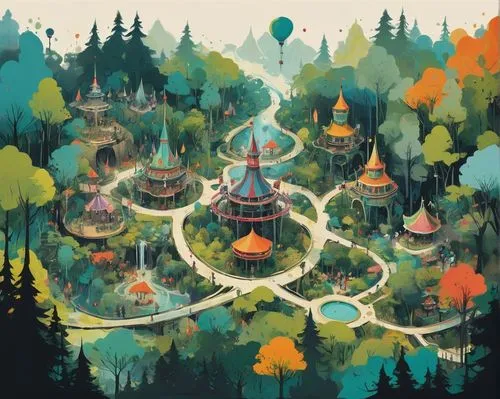 shambhala,fairy village,smallworld,fairy world,enchanted forest,fairy forest,rivendell,mushroom landscape,cartoon forest,fairyland,yggdrasil,kingdoms,elven forest,hyrule,wonderlands,ecotopia,dreamlands,holy forest,crownland,fairytale forest,Conceptual Art,Fantasy,Fantasy 10