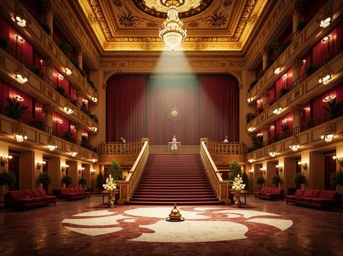 emporium,theater stage,ballroom,theater,burgtheater,theater curtain,musikverein,hall of supreme harmony,nationaltheatret,theatre stage,proscenium,royal interior,3d render,entrance hall,grandeur,theatines,orpheum,europe palace,opera house,crown palace