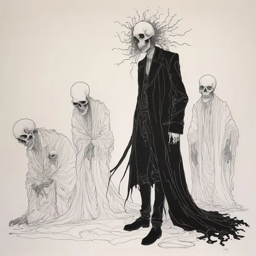 mourners,vecna,ligotti,shinigami,bankai,totentanz,Illustration,Paper based,Paper Based 19