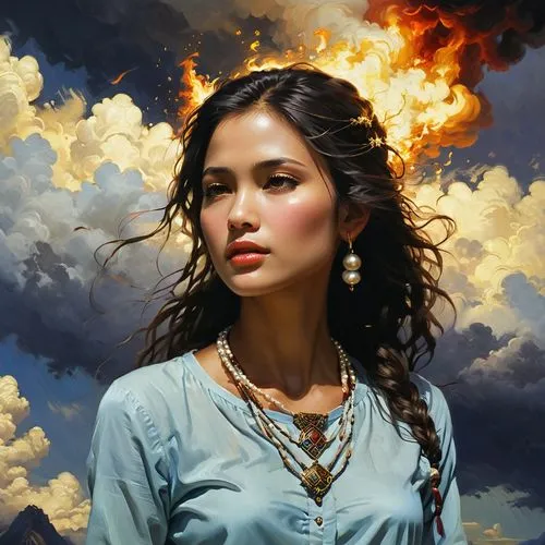 cassie,katniss,fantasy art,fantasy portrait,seregil,shannara,fantasy picture,esme,guinevere,mystical portrait of a girl,sanel,dany,vietnamese woman,red cloud,eretria,amihan,thyatira,katara,kahlan,promethea,Conceptual Art,Oil color,Oil Color 11