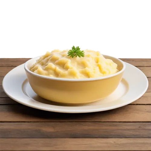 Mashed potatoes, creamy texture, golden yellow, smooth surface, rounded shape, single serving, ceramic bowl, white plate, rustic wood table, warm lighting, shallow depth of field, appetizing compositi