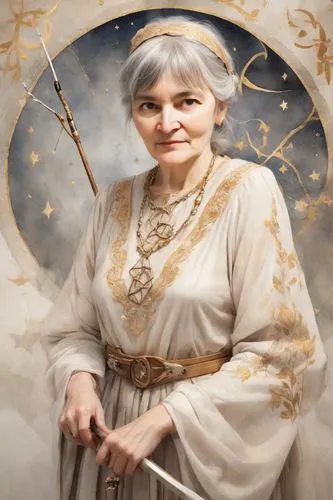 hypatia,mclachlin,imbolc,joan of arc,estess,varda,astrologer,lughnasadh,yellen,elenore,deirdre,melia,gwenda,prophetess,artemis,cepora judith,byatt,ostara,clytemnestra,magistra,Digital Art,Watercolor