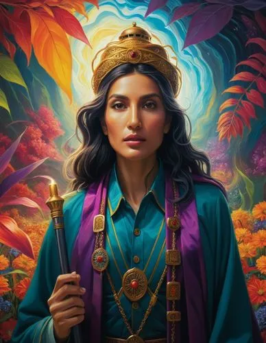 a woman with a sword standing in front of flowers,mervat,uzbek,pahlavi,kurdish,zoroastrian novruz,maharani,Illustration,Realistic Fantasy,Realistic Fantasy 25