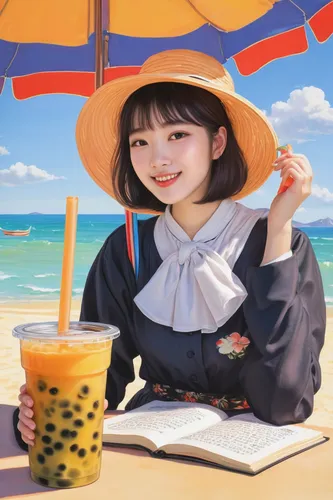 bubble tea,beach background,girl studying,sanya,白斩鸡,sea beach-marigold,milk tea,study,coffee tea illustration,青龙菜,boba milk tea,pearl milk tea,primary school student,sujeonggwa,tea and books,maimi fl,cendol,nộm,芦ﾉ湖,hong,Art,Classical Oil Painting,Classical Oil Painting 29