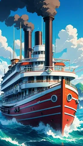 ocean liner,oceanliner,westerdam,aquitania,mauretania,troopship,Illustration,Japanese style,Japanese Style 03