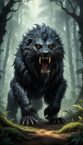 werewolf,forest king lion,werewolves,wolfman,forest animal,bear guardian,leopard's bane,sloth bear,snarling,black shepherd,druid,howling wolf,king kong,canis panther,wild boar,ursa,tasmanian devil,game illustration,roaring,black bears,Conceptual Art,Fantasy,Fantasy 13