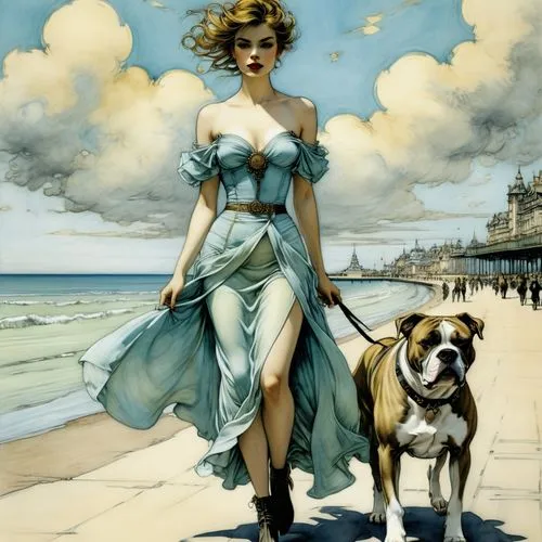 girl with dog,art deco woman,fausch,struzan,mcginnis,manara,Photography,Fashion Photography,Fashion Photography 01