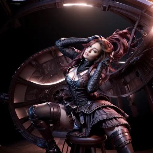 steampunk,cg artwork,gara,gear shaper,female warrior,katana,steampunk gears,darth talon,swordswoman,operator,biomechanical,cybernetics,andromeda,shepard,widowmaker,huntress,black widow,symetra,sextant,femme fatale,Female,Eastern Europeans,Disheveled hair,Youth adult,M,Confidence,Underwear