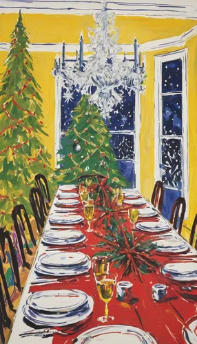 christmas table,holiday table,dining table,dining room,christmas motif,christmas menu,tablecloth,christmas landscape,red tablecloth,dining room table,nordic christmas,christmas dinner,kitchen table,christmas scene,tablescape,christmas pattern,long table,watercolor christmas pattern,the dining board,christmas room,Conceptual Art,Graffiti Art,Graffiti Art 06