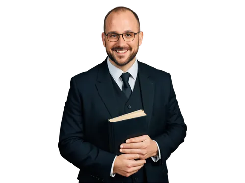 Small German pastor, aged 40-50, short beard, glasses, balding hair, white clerical collar, black suit, white shirt, black tie, holding Bible, gentle smile, soft facial features, natural lighting, war