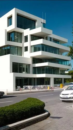 modern white architecture, inspired by richard meier architecture style,  Richard Meier's architecture is characterized by:

Signature White: Extensive use of white for purity and light reflection.
Ge