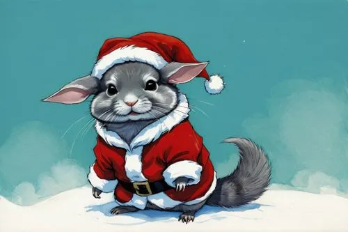 christmas animals,christmas imp,chinchilla,christmas messenger,christmas fox,jerboa,Illustration,Paper based,Paper Based 17