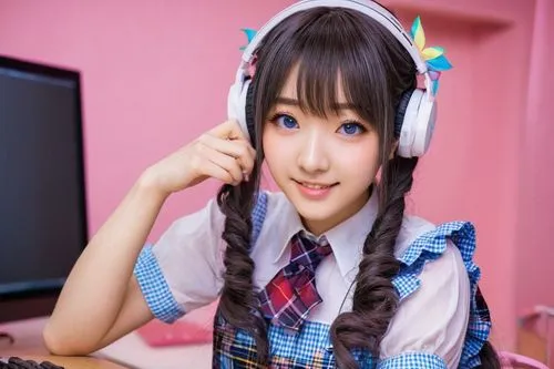 headphone,headset,wireless headset,japanese idol,telephone operator,bluetooth headset,kawaii girl,japanese kawaii,earphone,sonoda love live,headphones,listening to music,girl at the computer,gamer,anime japanese clothing,headsets,miku maekawa,maimi fl,anime girl,girl studying,Art,Classical Oil Painting,Classical Oil Painting 04