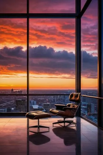 sky apartment,penthouses,windows wallpaper,glass wall,skylights,skyloft,skydeck,window view,glass window,window seat,red sky,skylight,orange sky,the observation deck,overlooking,observation deck,sunrises,glass panes,office chair,window to the world,Illustration,American Style,American Style 02