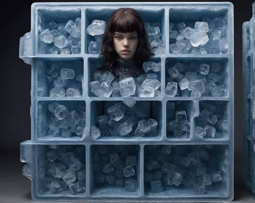 Write a sci-fi story set in a futuristic world where ice cube trays are sentient beings.,ice cubes,artificial ice,icemaker,cubes,ice cube tray,frozen food,frozen vegetables,cube surface,water cube,fre