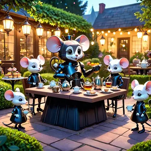 outdoor dining,garden party,fine dining restaurant,tokyo disneyland,dinner party,romantic dinner,family dinner,mice,tokyo disneysea,dining,disneyland park,teacups,shanghai disney,tea party,vintage mice,diner,orchestra,mickey mouse,waiting staff,tea service,Anime,Anime,Cartoon