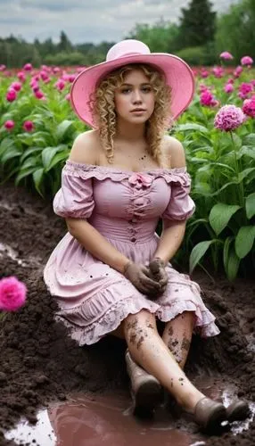 kleine damenhände im matschhaufen. hände sind komplett mit schlamm bedeckt,avonlea,girl in the garden,colorization,fraulein,countrygirl,farm girl,heidi country,autochrome,colorizing,bella rosa,victori