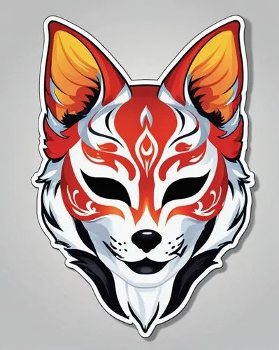 Маска кицуне,a red and white fox head with flames on its eyes,outfox,kuruma,redfox,atunyote,tora,foxl,Unique,Design,Sticker