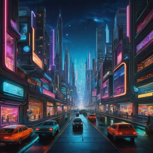 futuristic landscape,fantasy city,cyberpunk,cityscape,metropolis,futuristic,city lights,colorful city,sci fiction illustration,city highway,cities,sci - fi,sci-fi,city at night,night highway,scifi,3d car wallpaper,citylights,city cities,world digital painting,Art,Classical Oil Painting,Classical Oil Painting 29