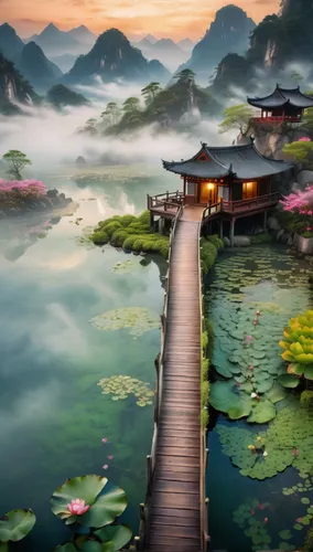 shaoming,water lotus,lotus pond,vietnam,asian architecture,lotus on pond,Photography,General,Fantasy