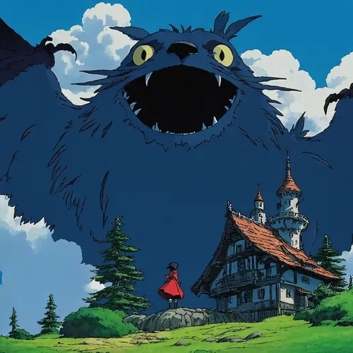 studio ghibli,my neighbor totoro,howl,red riding hood,little red riding hood,witch's house,wolf bob,russo-european laika,bear guardian,witch house,cheshire,hamelin,transylvania,mainzelmännchen,laika,animal film,howling wolf,wolfman,ori-pei,scottie dog,Illustration,Black and White,Black and White 17