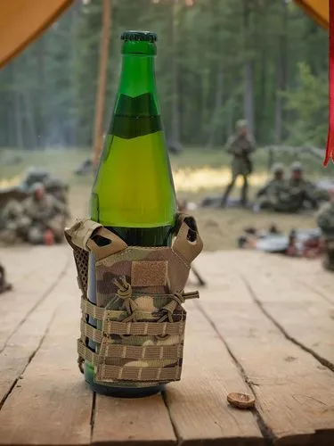 a small wooden table lies in the center of a sturdy military tent, surrounded by a group of soldiers and soldiers. The sun is setting, casting a warm orange glow over the scene. A baton with a bright 