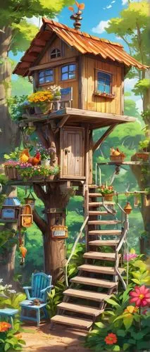 summer cottage,studio ghibli,house in the forest,treehouse,tree house,tree house hotel,cottage,house in mountains,house in the mountains,house with lake,home landscape,the cabin in the mountains,wooden house,fisherman's house,house by the water,log cabin,little house,log home,beautiful home,aqua studio,Illustration,Japanese style,Japanese Style 03