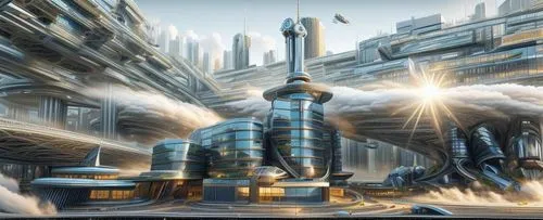 arcology,futuristic landscape,citadels,fantasy city,gondolin,ironopolis,sci fiction illustration,metropolis,cybercity,primordia,gallifrey,cybertown,coruscant,homeworlds,megacorporations,imperialis,jablonsky,futuristic architecture,asgard,tirith