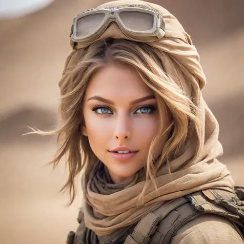 aviator,fighter pilot,aviator sunglass,helicopter pilot,arabian,girl on the dune,drone operator,women's eyes,female warrior,islamic girl,scarf,female beauty,attractive woman,motorcycle helmet,desert flower,pilot,beautiful women,headscarf,beautiful woman,blonde woman,Photography,Realistic