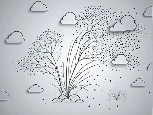 a paper cut of some plants in the clouds,raincloud,cloud image,cloud shape frame,cloud computing,weather icon,cloud play,Illustration,Black and White,Black and White 04