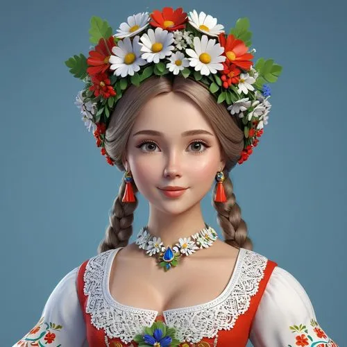 russian folk style,kalinka,belarussian,folk costume,belarusian,Unique,3D,3D Character