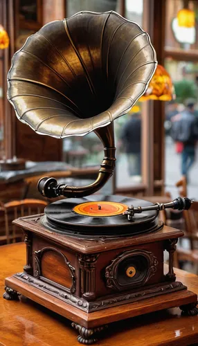 Write a short story about a gramophone in a nostalgic cafe.,gramophone record,gramophone,the gramophone,phonograph record,phonograph,the phonograph,78rpm,retro turntable,vinyl player,thorens,vinyl rec