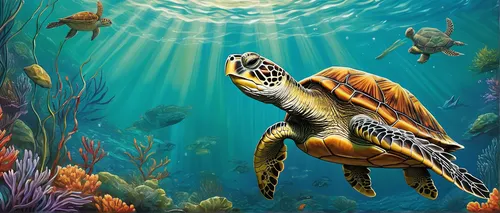 loggerhead sea turtle,loggerhead turtle,sea turtle,olive ridley sea turtle,kemp's ridley sea turtle,green sea turtle,macrochelys,green turtle,marine animal,hawksbill sea turtle,underwater background,aquarium decor,terrapin,aquarium inhabitants,water turtle,aquarium,turtle,aquatic animals,land turtle,sea animal,Illustration,Realistic Fantasy,Realistic Fantasy 41